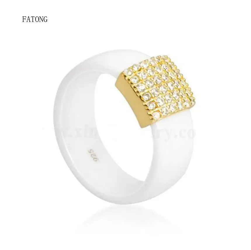 

100% s925 sterling silver ceramic ring couple zircon micro-inlaid Europe and the United States hot men and women jewelry t1194