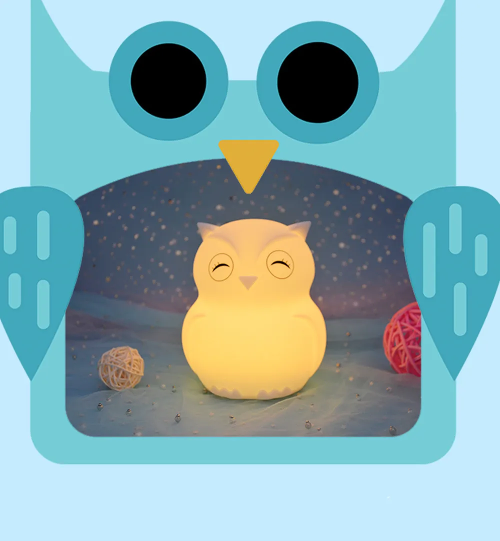 Cartoon Owl LED Night Light Remote Control Timer Touch Sensor 9 Colors USB Charging Silicone Bedside Lamp for Children Baby Gift (4)