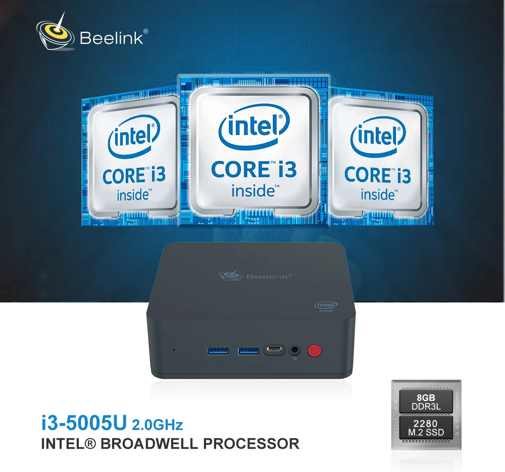 Beelink U55 мини-ПК в Core i3-5005U в HD graphics 5500 2,4G+ 5,8G WiFi 1000 Мбит/с 2 x USB3.0 BT4.0 поддержка Win Home 64 Bit