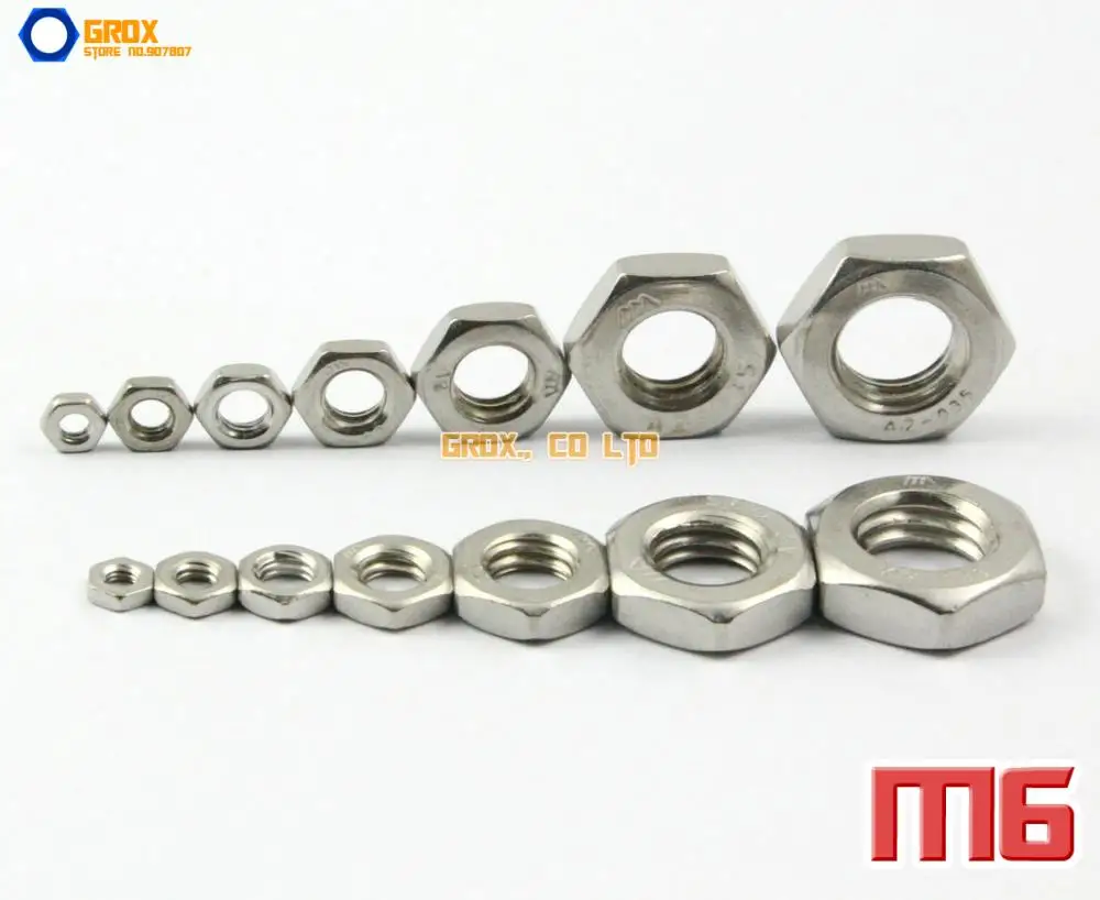 

100 Pieces M6 304 Stainless Steel Metric Thread Half Lock Hexagon Thin Nuts DIN 439