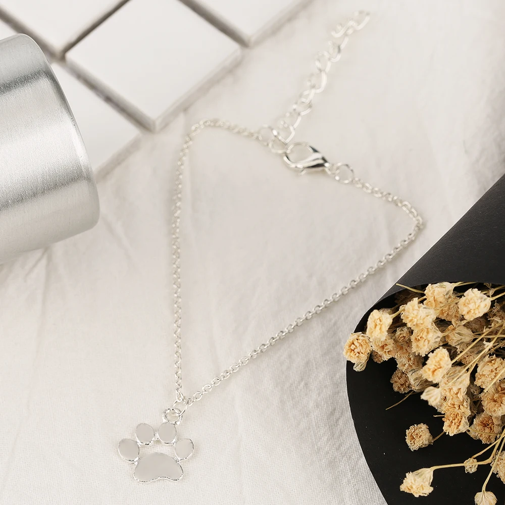 Golden Silver Cat Dog Paw Pendant Bracelet Women Simple Printing Cute Wrist Chain Casual Student Loli Bangles (15)