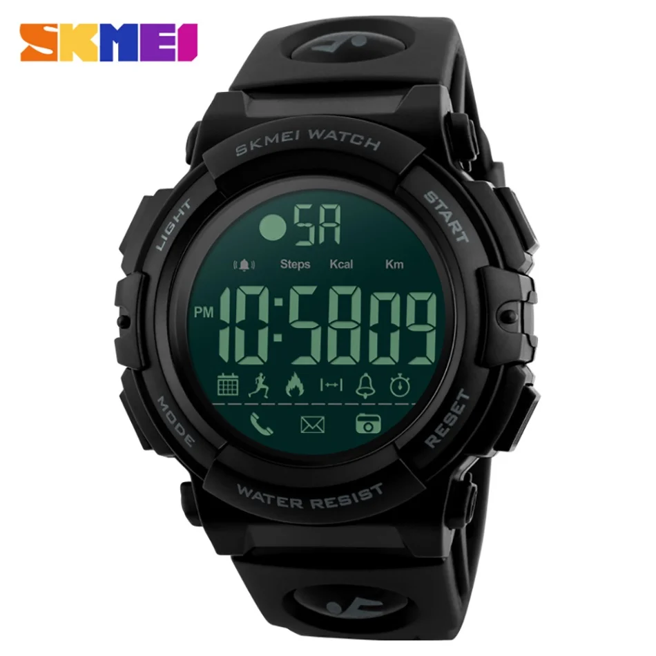 SKMEI 1303 Bluetooth Смарт-часы модные шагомер для активного отдыха калории Удаленная камера спортивные часы цифровые наручные часы SmartWatch - Цвет: Черный
