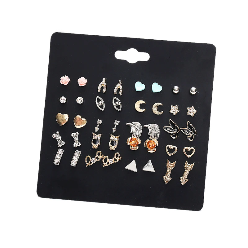 

LUXSHINE Punk Style 20 Pairs/lot Stud Earring Set for Women Heart Moon Evil Eye Arrow Star Ear Studs Wholesale Brincos Jewelry