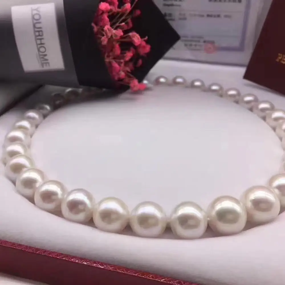 gorgeous 11-16mm south sea round white pearl necklace 14k