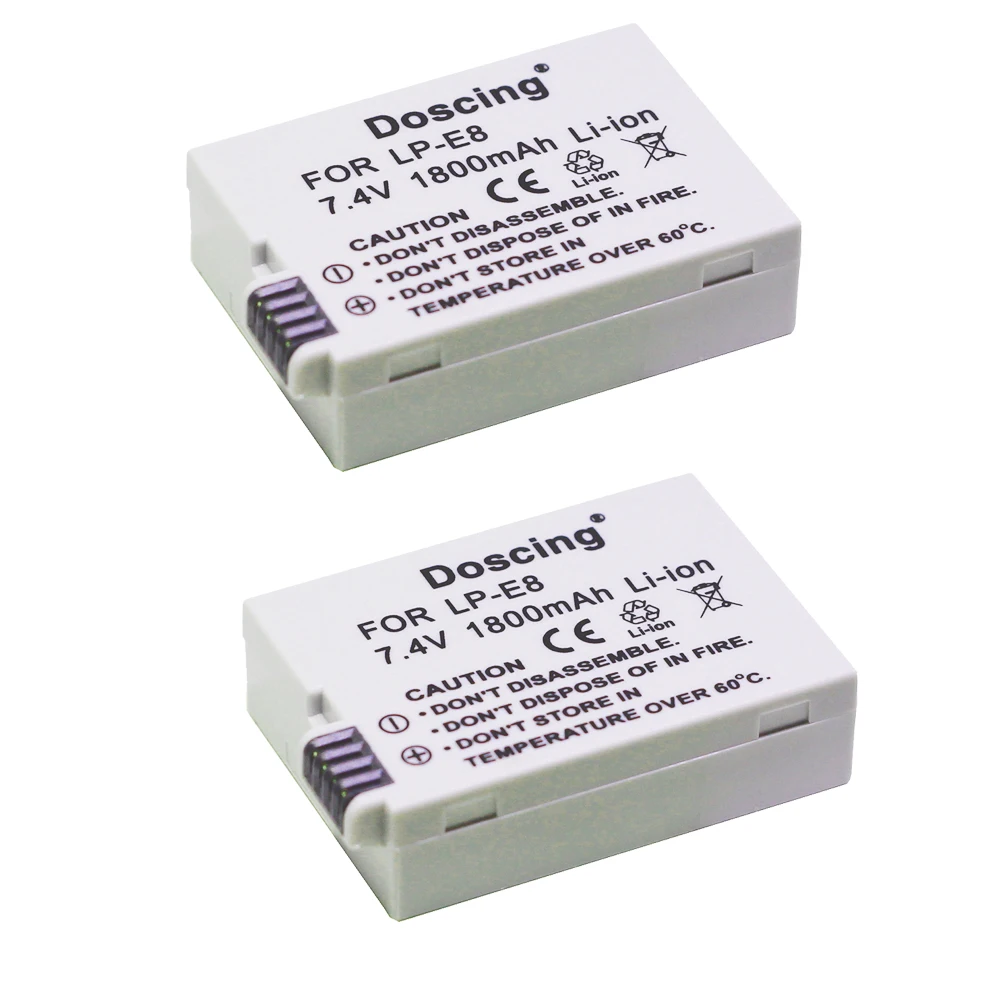 Billige 2 stücke 1800 mAh LP E8 LP E8 Kamera Batterie Für Canon EOS 550D 600D 650D 700D X4 X5 X6i X7i rebel T2i T3i T4i T5i LC E8E SSY 2290
