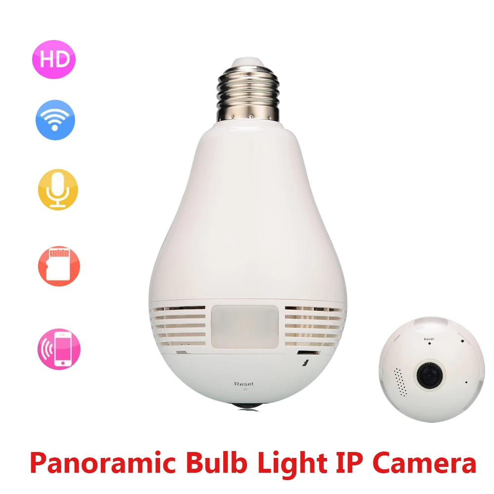 

Camera Lamp Bulb Light Wireless IP Camera Wifi Home Security 1.3MP 960P Fisheye 360 Panoramic P2P Audio Surveillance Camara