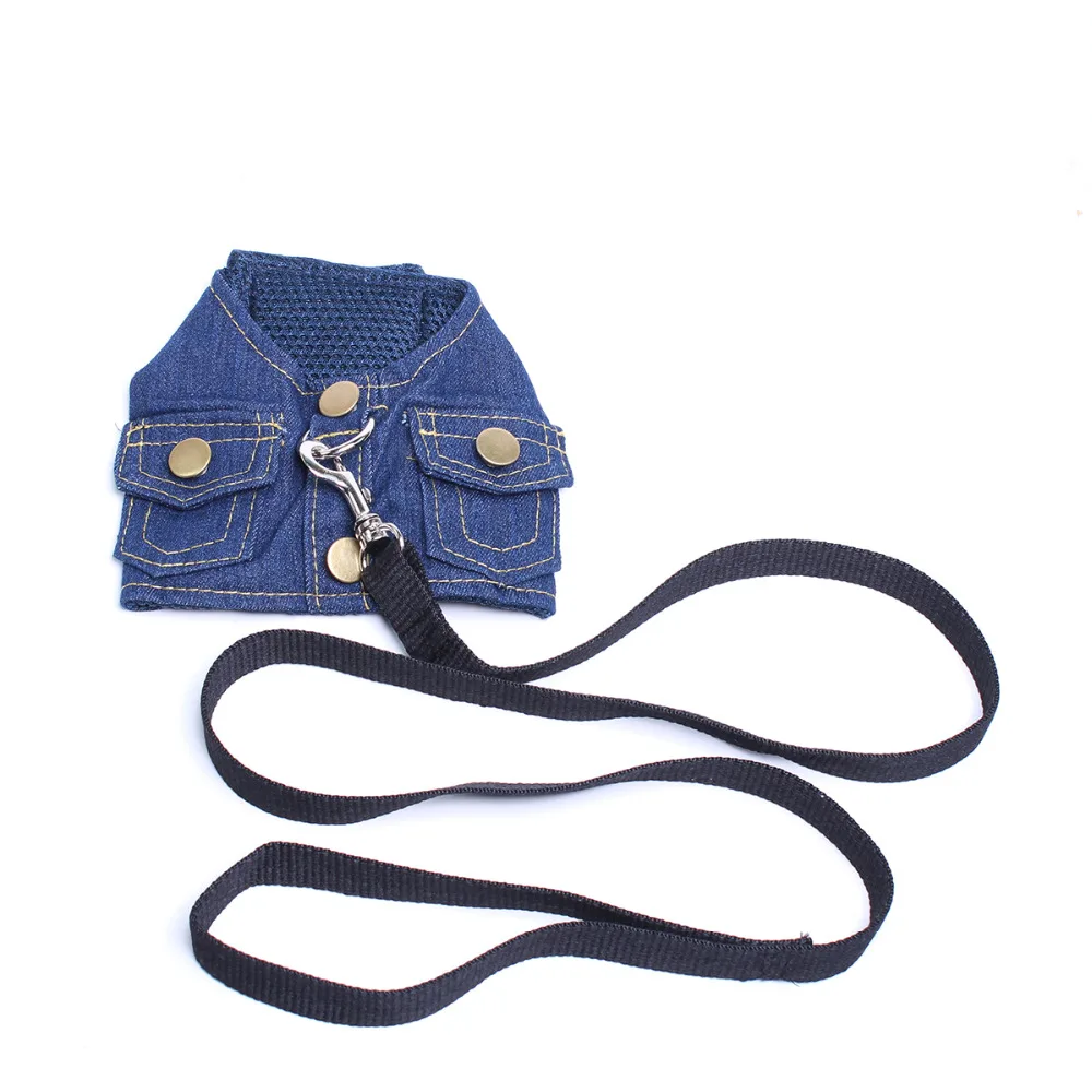 

Dog Cat Denim Control Harness&Leash Pet puppy Harness Soft Mesh Walk Collar 2 Colours 3 sizes