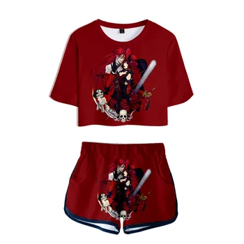 

3D Black Butler Classic anime Two-piece Sets Women Summer Casual Cool Short Sleeve+Pants Fashion Summer Women's Cool Set