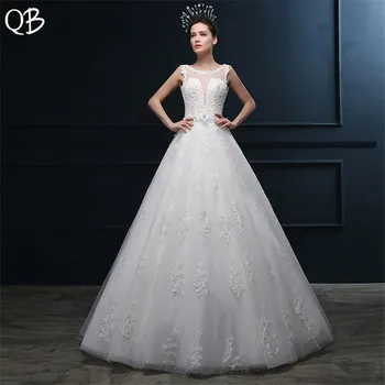 

Custom Made A-line Floor Length Tulle Lace Beaded Sequins Wedding Dresses Long Formal Simple Elegant 2019 Bridal Gowns DW81