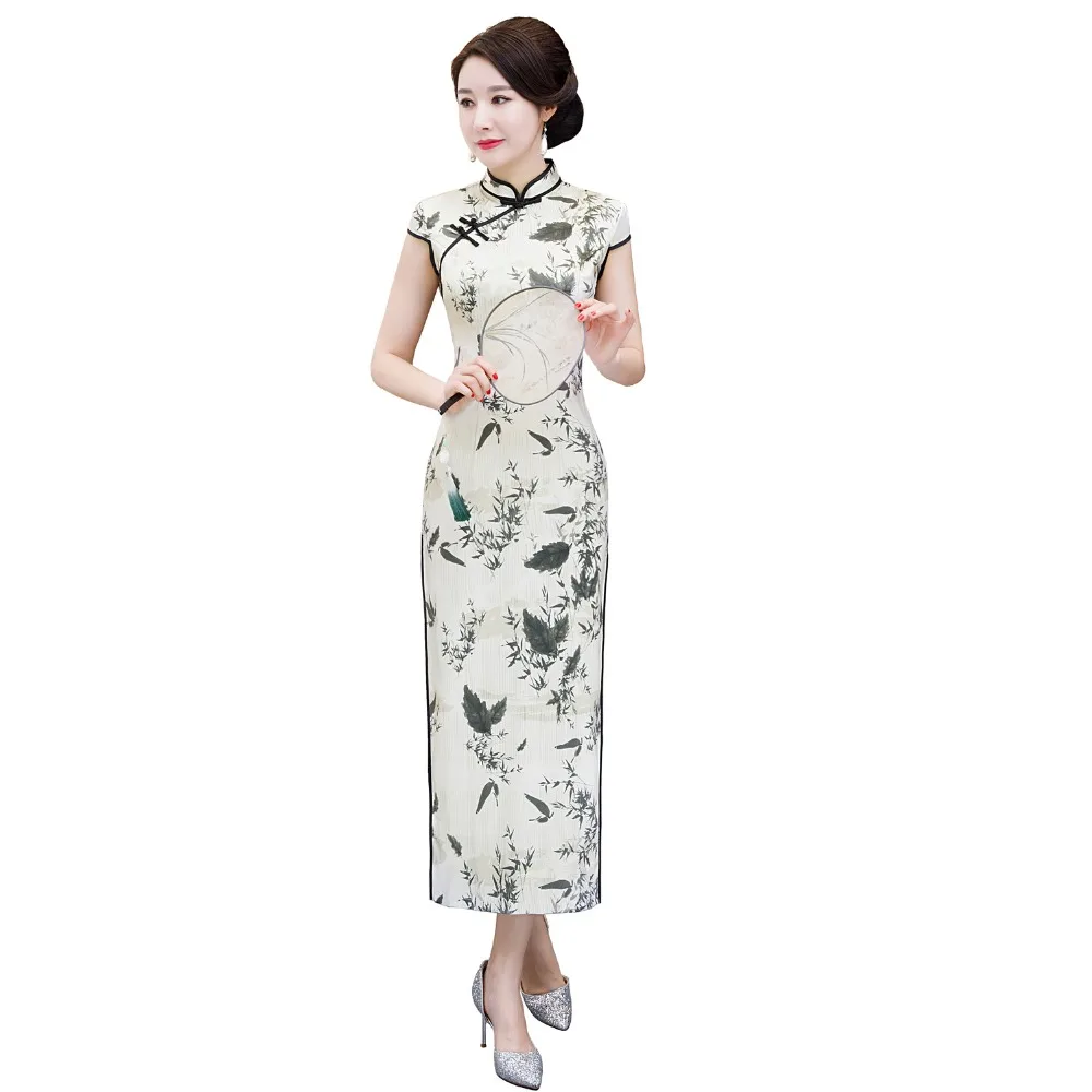 Shanghai Story Long Cheongsam Short Sleeve Qipao Folk Style Dress Chinese traditional Clothing for women 2 Color