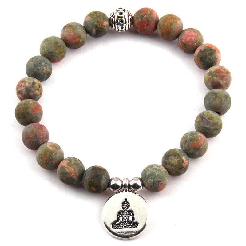 

Free Shipping Fashion Beautiful 8mm Natural Stone Wrist Mala Buddha Bracelet Bangle