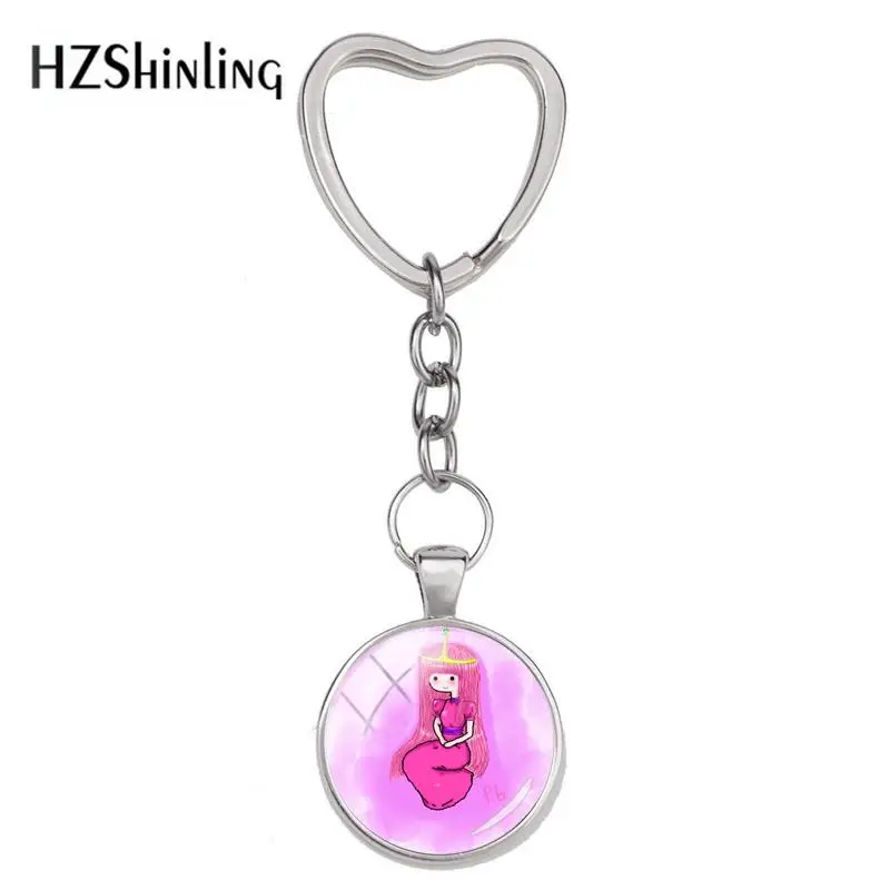 

2018 New Princess Bonnibel Bubblegum Keyring Handmade Heart Key Chain Glass Keychains Silver Photo Jewelry Accessory