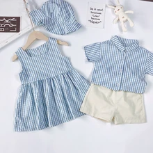Família combinando roupas verão criança meninas vestido, irmão irmão família olhar roupas outfits xadrez bebê meninos meninas conjunto de roupas