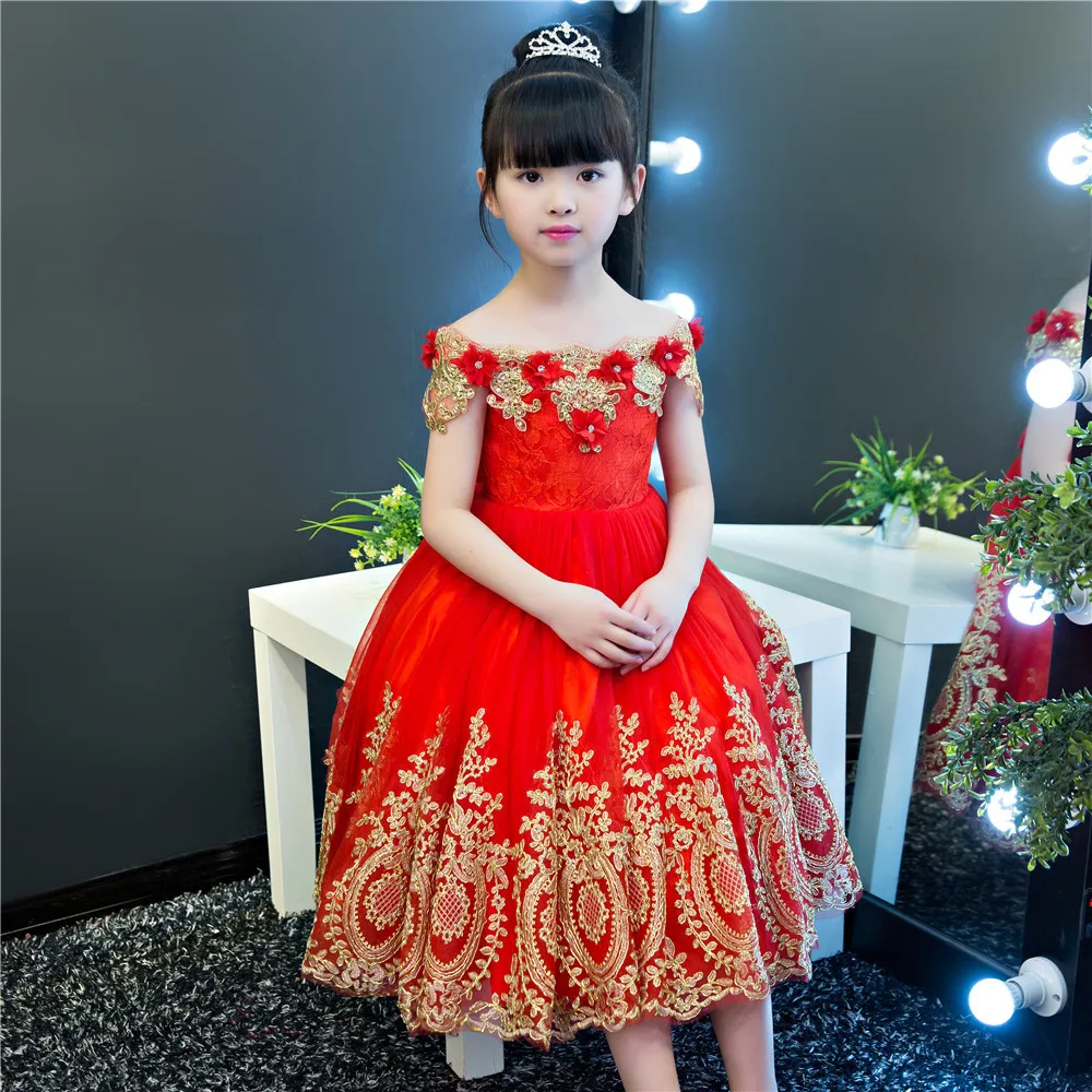 flower girl dresses red and gold
