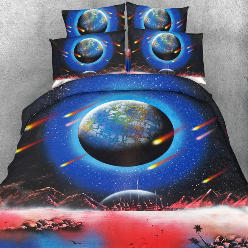 

Meteor Star Galaxy Blue Bedding Set 3D Comforter Cover 500TC Adlut/Boys Single Twin Full Queen King Bedspreads Pillowcase 3/4PC