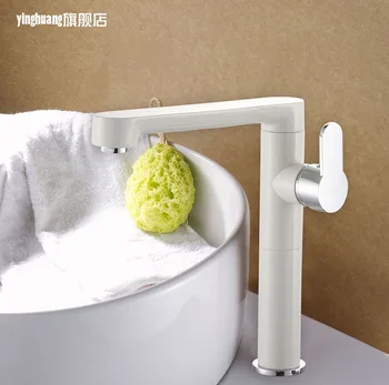 

White paint basin tap with cold and hot water faucet basin full copper ceramic piece Faxin wash basin wash basin faucet