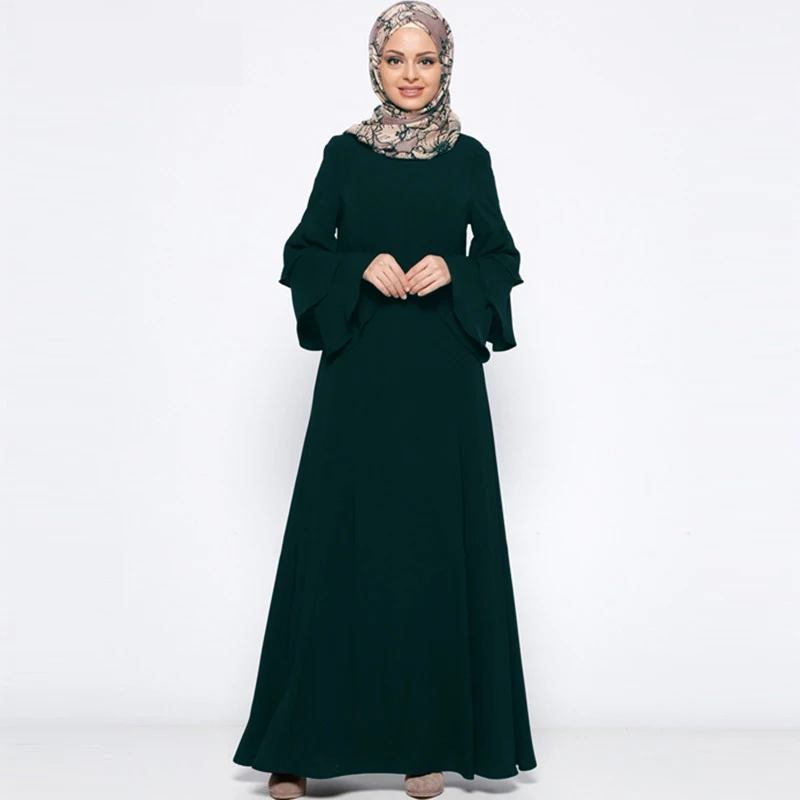 Модное мусульманское платье с длинным рукавом женское платье свободная юбка абайя в арабском стиле Дубай платье турецкая исламская одежда B8068 - Цвет: Green