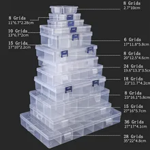 Caja de almacenamiento de plástico con compartimentos de 3-36 rejillas ajustables para joyería, pendientes, cuentas, tornillo, caja, caja organizadora de exhibición