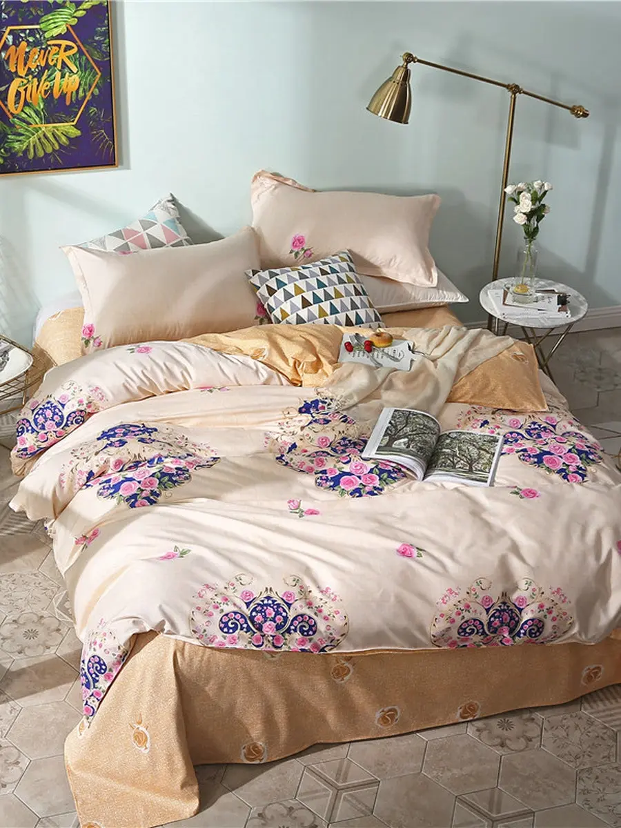 

3/4 Pcs Bedroom Bedding Set Sweet Floral Pattern Comfy Bed Linens
