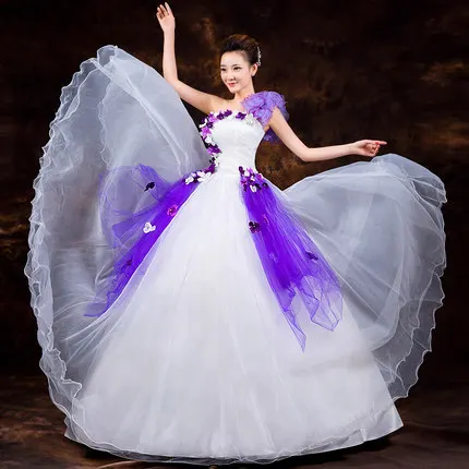 

purple flowers ruffled white single shoulder ball gown medieval dress Renaissance queen Victorian cosplay ball gown Belle Ball