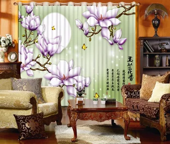

Blackout Window Moon flower branch butterfly Bedding room Living room Blackout 3D photo curtains