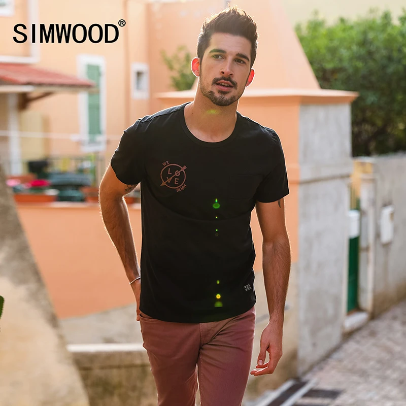 SIMWOOD Лето 2019 г. новый бренд футболки для мужчин 100% натуральный хлопок Винтаж