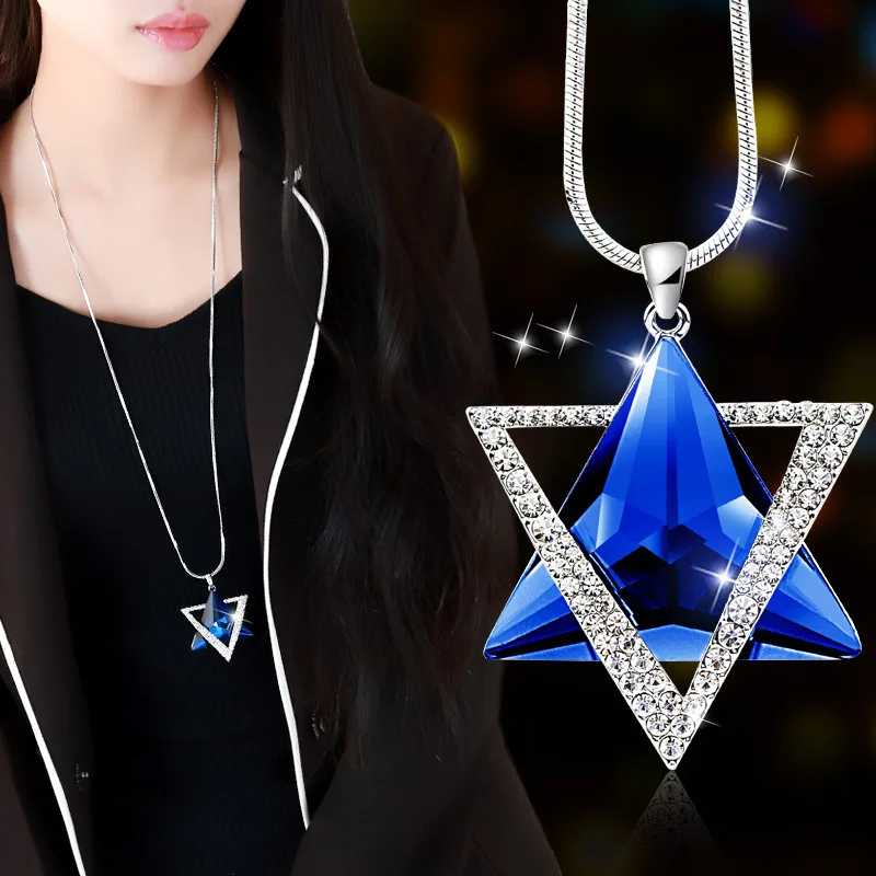 long necklace with big triangle crystal pendant