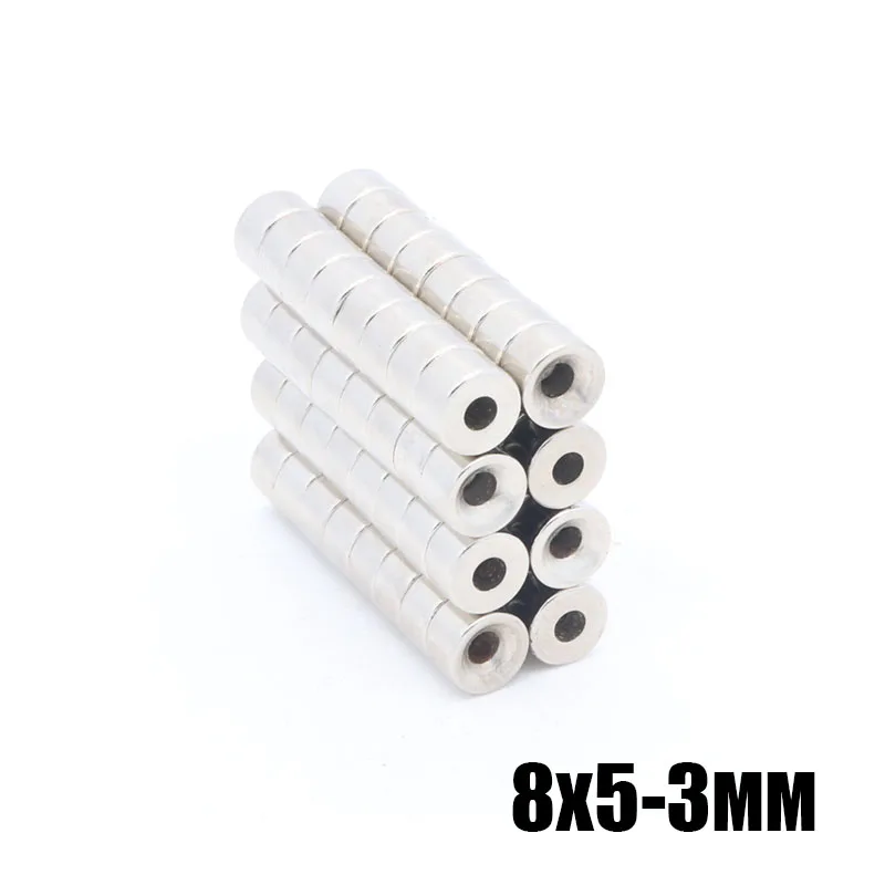 

100Pcs 8x5mm Hole 3mm Ring Neodymium Countersunk Magnets Super Strong Rare Earth Magnet 8*5-3 Powerful Magnetic Magnets Disc