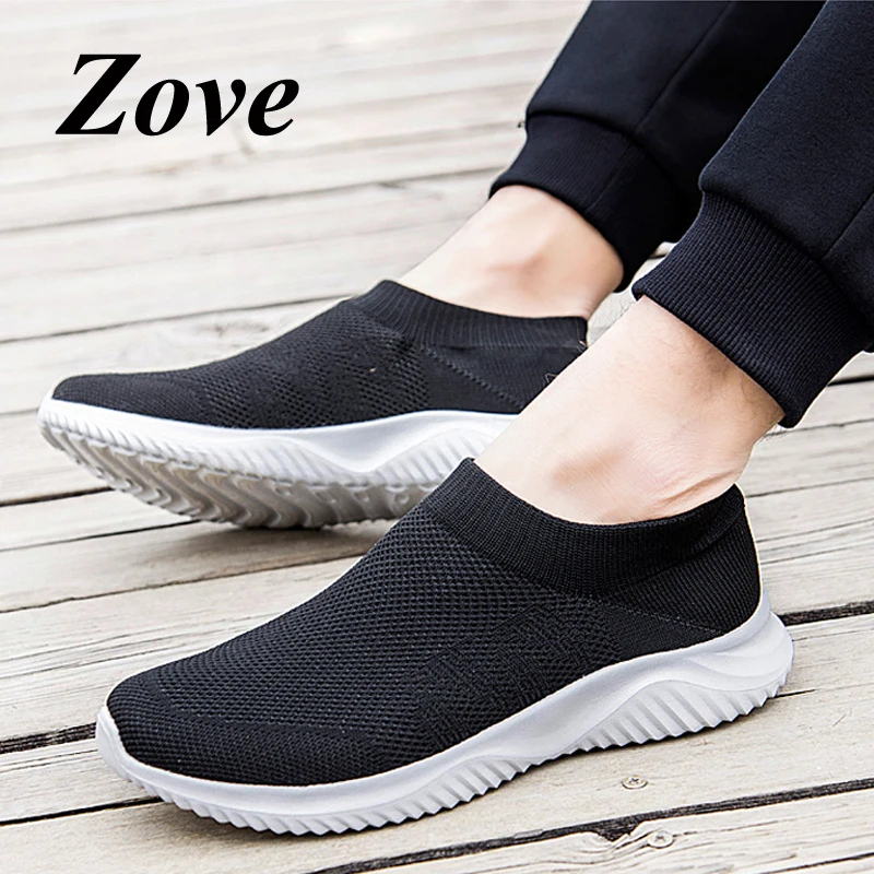 

ZOVE Women Flats Sneakers 2019 Summer Breathe Fly Knit Mesh Shoes Couples Lovers Slip-on Loafers Walking Outdoor Sock Flat Shoes