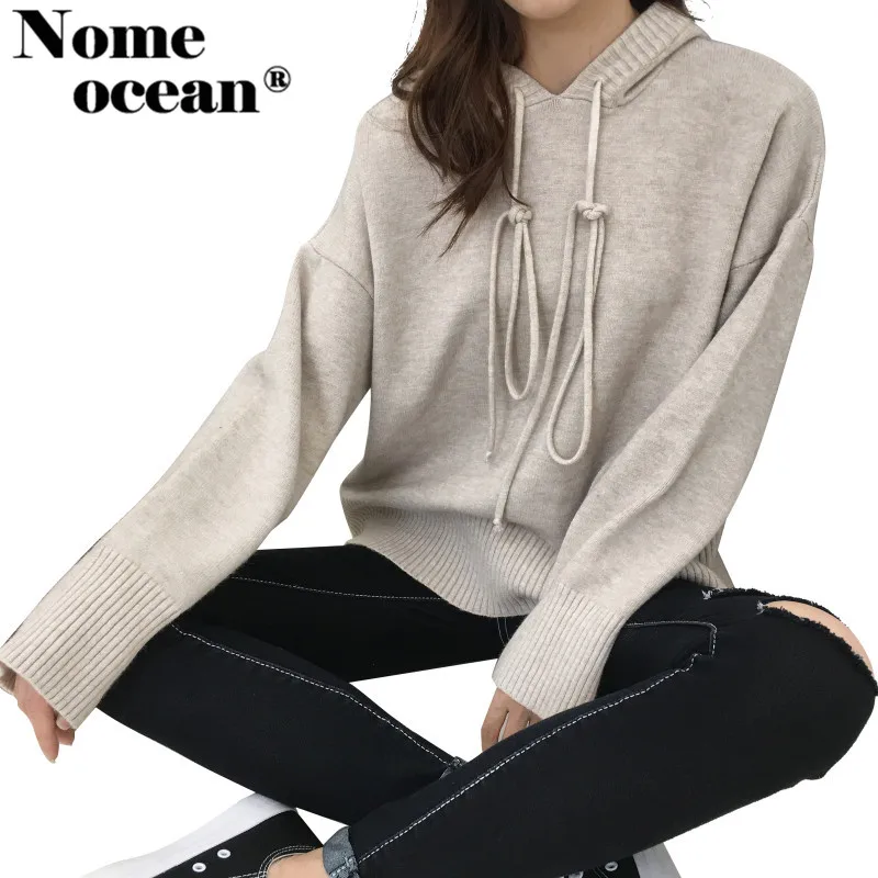 Drawstring Hooded Sweaters 2017 Autumn Knitted Solid Color Pullover With A Hood Casual Street 
