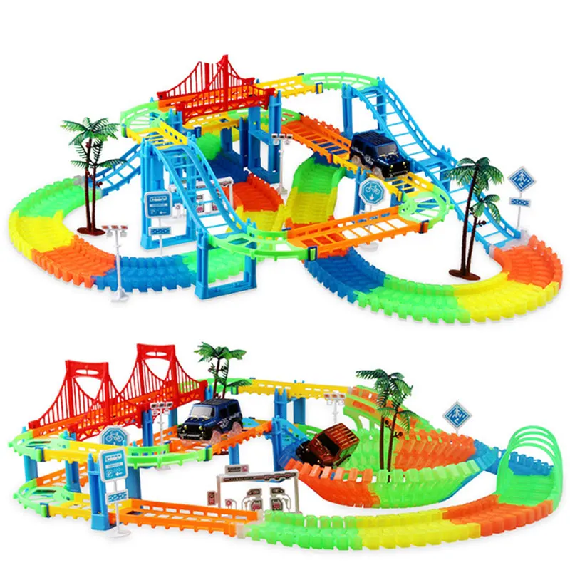 

Railway Magical Racing Track Play Set Connect 2 Type DIY Bend Luminous Race Track Electronic Flash Light Car Toys For Children
