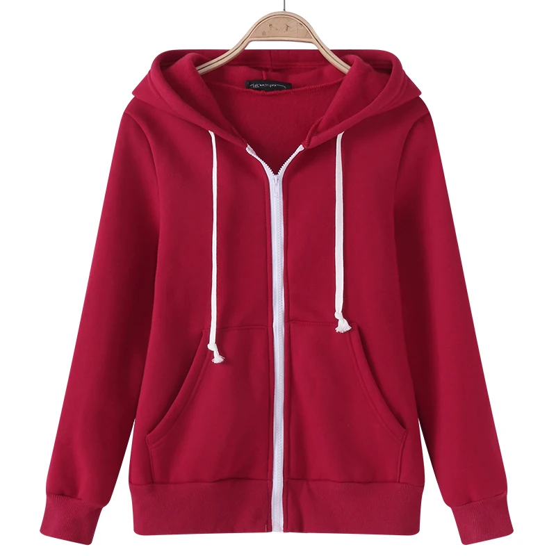  Autumn Hoodies Sweatshirt Women Casual Loose Long Sleeve Solid Color Hooded Sweatshirt Big Size Zip