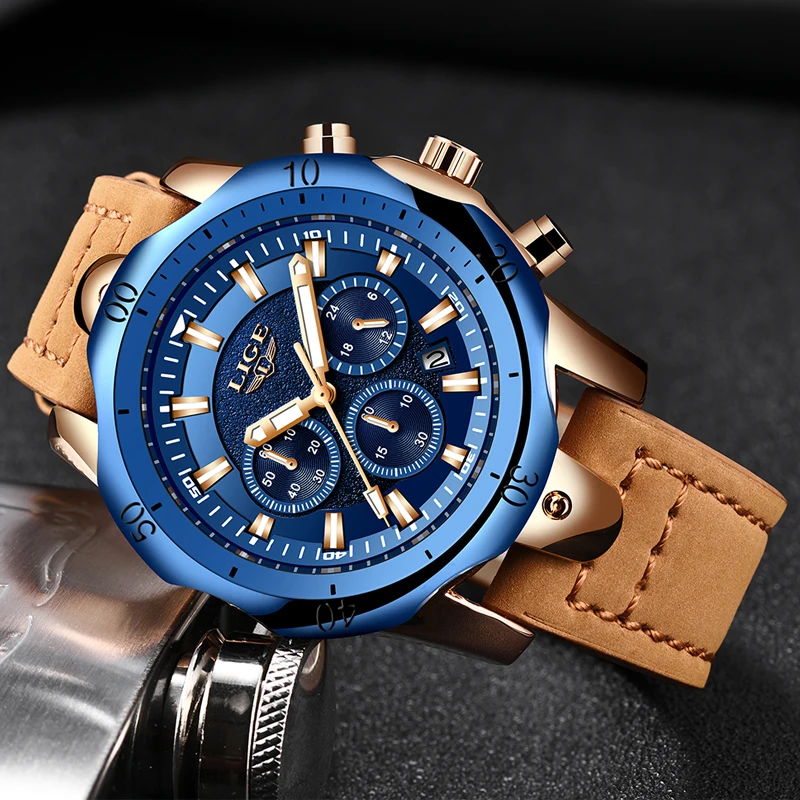 LIGE Мужские часы Роскошные брендовые синие кварцевые часы мужские повседневные кожаные военные водонепроницаемые спортивные наручные часы Relogio Masculino
