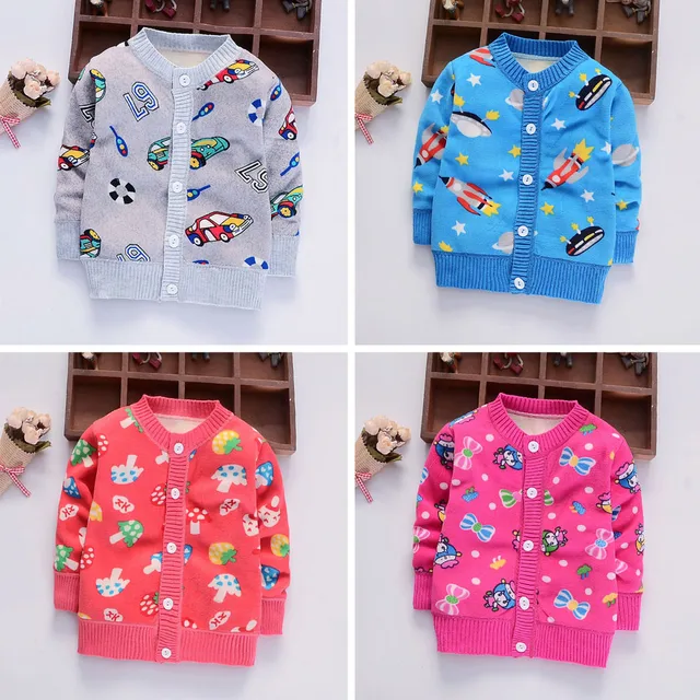 Toddler Infant Coats Baby Boys Girls Sweater Cartoon Print Tops Button Sweaters 2018 Autumn Winter Warm Clothes Outwear Tops 30