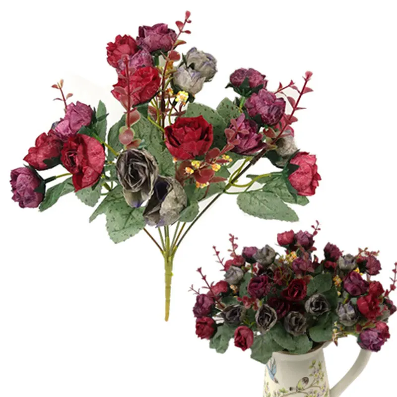 1Bunch Fresh Artificial Rose Flowers 21 Heads Romantic DIY Fake Silk Floral for Wedding Party Home Decoration