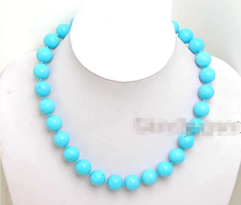 

FREE SHIPPING *******SALE Big 14mm Blue Round Natural Turquoise 17" Necklace-nec5115