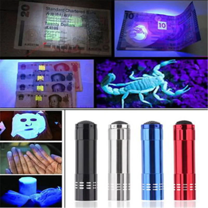 Высокое качество Мини Алюминий УФ ультрафиолетовый 9 светодиодный фонарик Blacklight