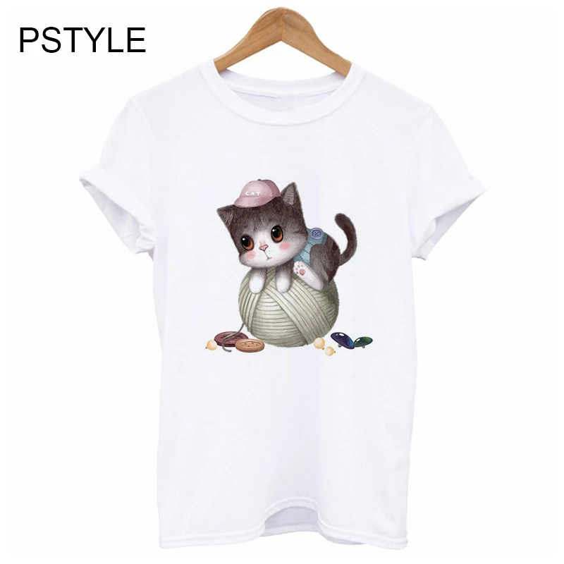 

Drop Shipping Animal Womens T Shirt Harajuku Kawaii Cat Printing Novelty Funny T Shirts Summer Casual Short Sleeve Basic Tops