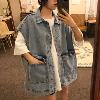 

Women Denim Jacket Female Spring Autumn Korean Loose Bf Sleeveless Jacket Ladies Tops Fashion Streetwear Cowgirl Coat Overalls