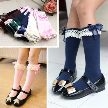 

1 Pair NEW Winter Warm Baby Girl Toddler Newborn Infant Kids Knee High Length Cotton Stockings Bow Lace Frill for 1-5 Years #10