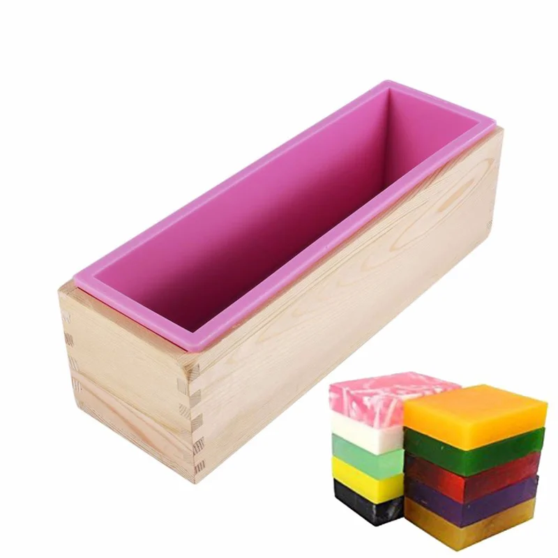 1200ml Silicone Soap Mold Rectangular Wooden Box with Flexible Liner for DIY Handmade Loaf Mould Soap Mold Cake Decorating Tools