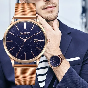 

MensWatches Top Brand Luxury 2019 Fashion Casual Starry Sky Simple Calendar Business Net With Strap Men's Watch relogio feminino