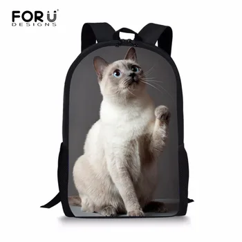 

FORUDESIGNS Kawaii Siamese Cat Schoolbags for Boys Back to School Bag Children School Backpack Bags Kids Bookbag Classic Mochila