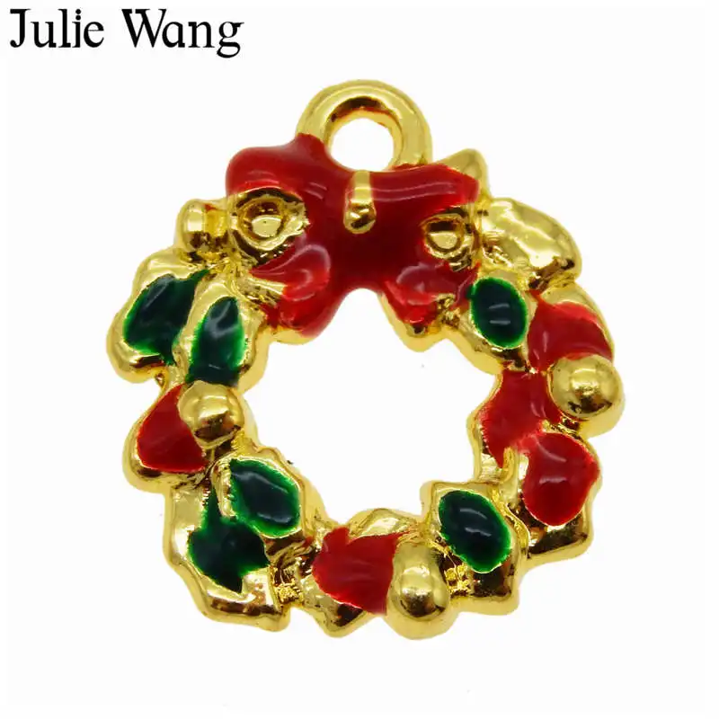 

Julie Wang 1 Pack Alloy Gold Tone Enamel Colorful Christmas Wreath Charms Pendant Earrings Bracelet Jewelry Making Accessory