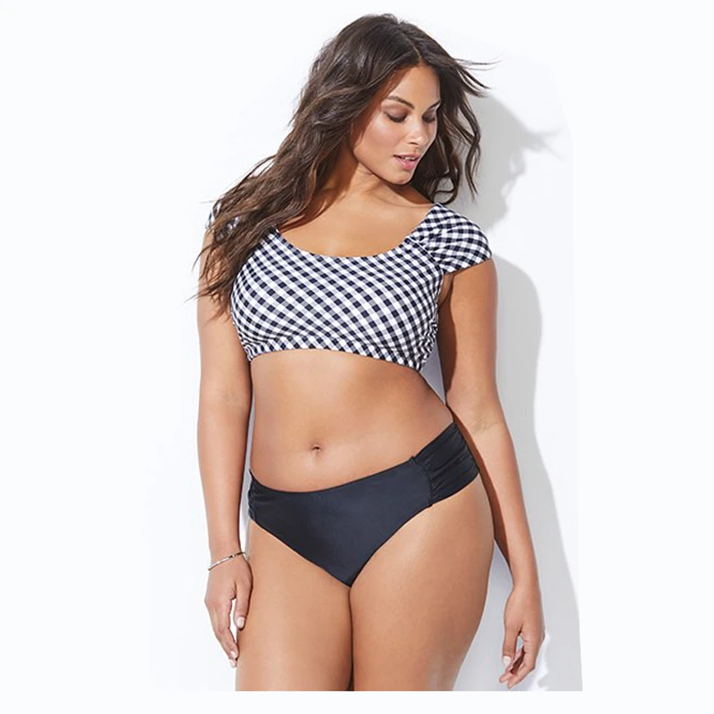 

Plus Size Swimming Suit High Waist Push Up Bikinis Set 2019 Bath Suit 2 Pieces Swimwear Women Sexy Plaid Swimsuit Female Buquini