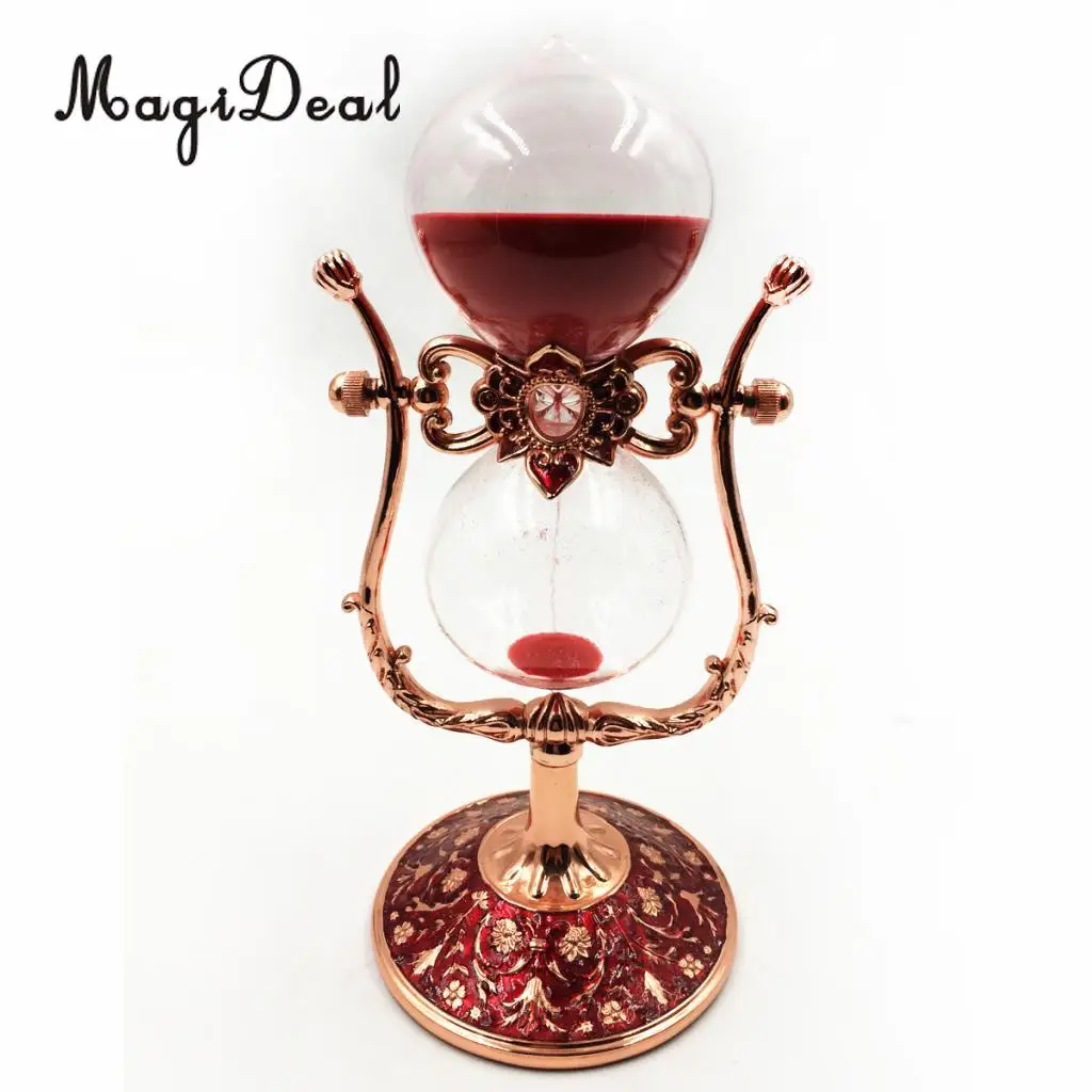 15 Minutes Retro Metal Rotating Hourglass Sand Timer Home Office Coffee Shop Library Shelf Decor Novelt Gift Kids Toy-Gold Red