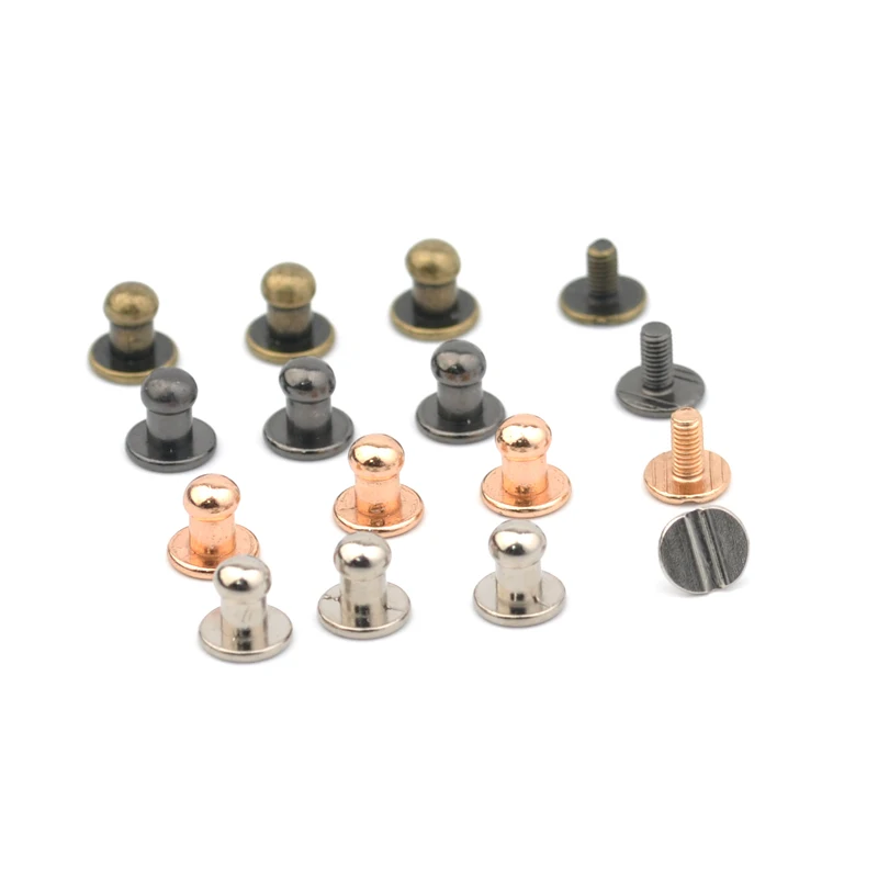 

60sets/lot 5*8*8mm brass screw knob rivets handmade crafts for belt shoes watchband metal silver/black/bronze/gold ZD015