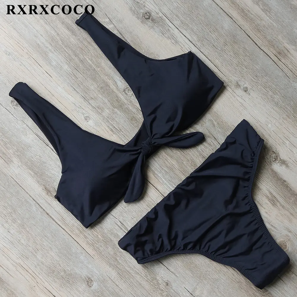 

RXRXCOCO Solid Swimwear Women Padded Bikini Sexy Sport Bikini Set Low Waist Brazilian Swimsuit Female Backless Swimming Suit