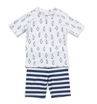

Boys UPF 50+ Sun Protection Rashguards Stripe Two Pieces with Sun Cap