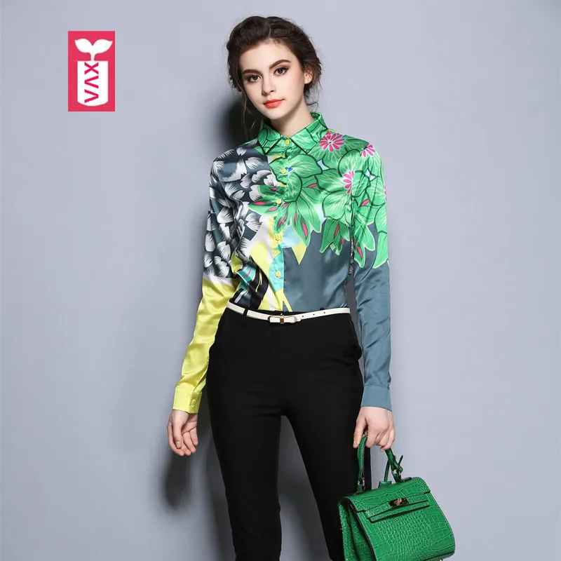 Xva Original 2018 Marke Femme Grune Blatter Blume Bluse Weibliche Party Tees Frauen Chemise Blusas Formale Vestidos Sommer Blouse Brand Brand Blouseshirt Blouse Aliexpress